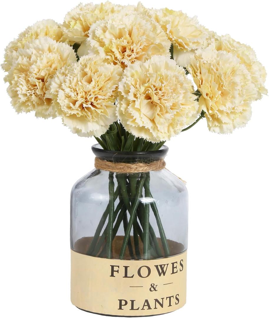 Artificial Carnation Flowers - 15pcs Fake Yellow Silk Flowers with Stems for Home Decor, Wedding, Bridal Bouquet, Anniversary, Birthday Floral Arrangements