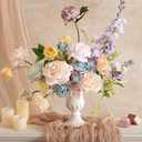 Ling's moment Fake Flowers Box, Faux Artificial Greenery Stems Foam Roses Gardenia Silk Ranunculus Fabic Flower for Centerpieces Bouquet Wedding Vase Decorations, Powder Blue & Peach, Deluxe Combo