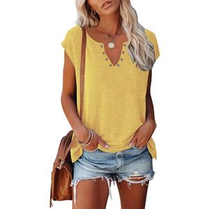 ETCYY NEW Womens Cap Sleeve Tank Tops Casual T-Shirt Loose Fit Basic Shirts A-Yellow (Yellow, S)