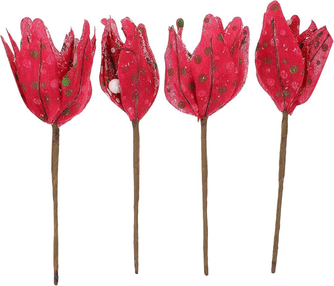 YYZKYTO 4 Pcs Christmas Poinsettia Flowers Red Polka Dot Artificial Christmas Flowers Xmas Tree Flowers Pendants for Xmas Tree Wreaths Garland Holiday Decorations Large Red Ornaments Commemoration Day