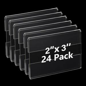 24 Pack Wall Mount Acrylic Sign Holder 2x3 Inch, Clear Plastic Door Sign Holders, Acrylic Picture Frames with Tape Adhesive, Floating Hanging Poster Holder for Office, Home, Store, Restaurant, 3x5 inch