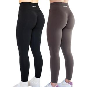 AUROLA Workout Leggings for Women Seamless Scrunch Tights Tummy Control Gym Fitness Girl Sport Active Yoga Pants (Small, Pack (Black+chestnut Brown))