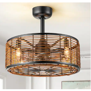 18 in. 4-Light Farmhouse Rustic Woven Rattan Fabric 7