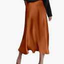 Zeagoo Womens Satin Skirt High Waist Midi Skirt Flowy Hem Silk Skirts Casual Summer Slip Skirt, Size: M