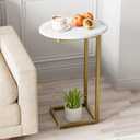 C Shaped End Table, Oval Couch Side Tables for Living Room, Sofa End Table with Metal Frame, Small Wooden Snack Table for Bedroom, Small Spaces, Easy Assembly, Gold