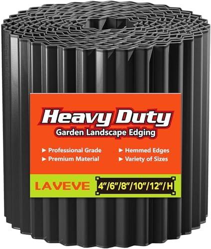 LAVEVE Corrugated Metal Garden Edging 12" x 20Ft, Landscape Edging Border for Lawn, Flower Bed, Garden Fence, Paver Edging (Black)