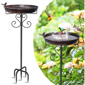 Metal Bird Bath for Outdoors, Vintage Freestanding Birdbaths with Bird Statue 12" Detachable Birdfeeder Bowl with 5- Pronged Base for Outside Garden Patio Yard Lawn Decor (Vintage Bronze)