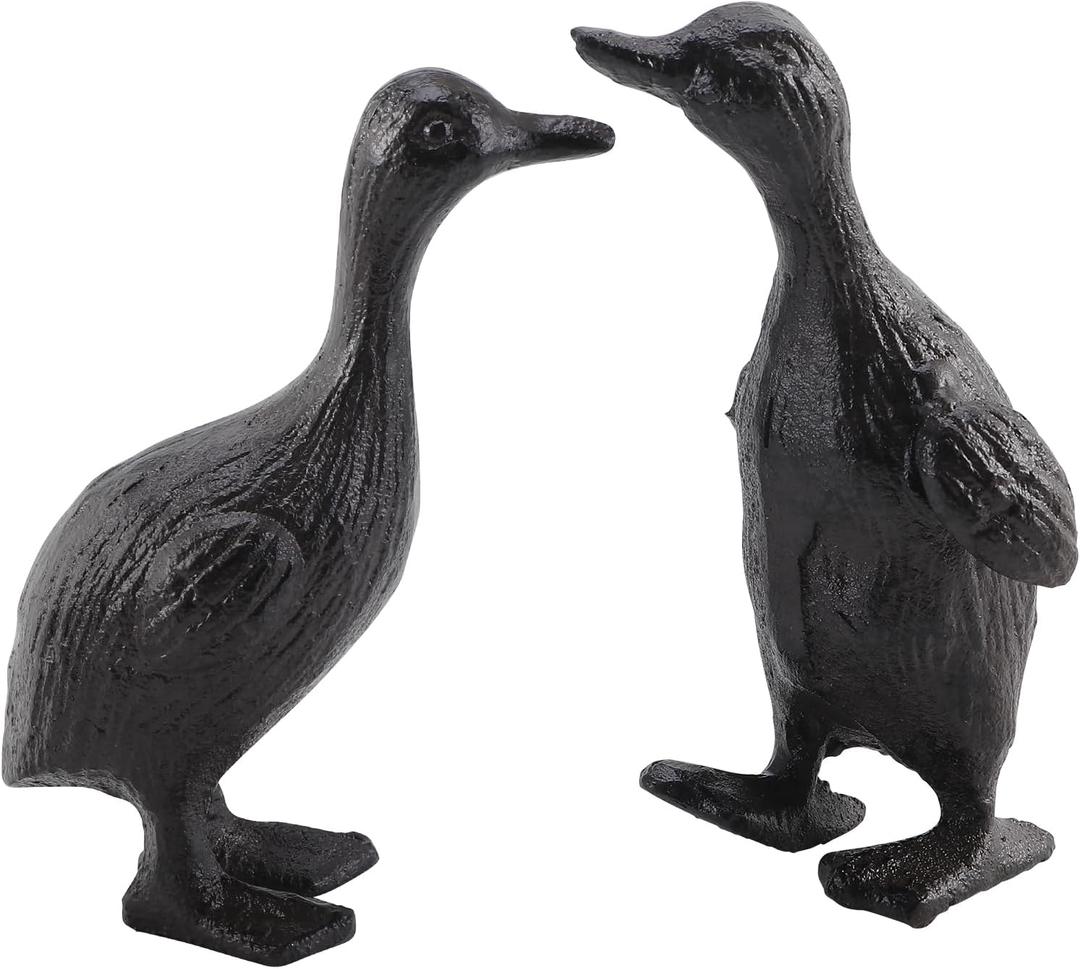 Cast Iron Duck Statue Set of 2, Heavy Duty Small Cute Duck Statuary Ducks Decor for Garden Desktop Farmhouse Figure Home Decoration