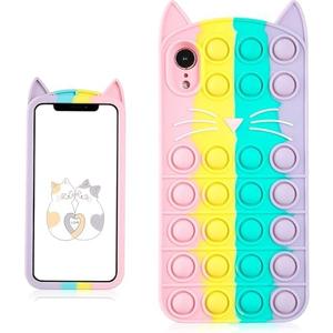 Boaretiu for iPhone XR Case 6.1 Inch - Soft Silicone Cartoon Design Women Cute Cover Fashion Funny Kawaii Skin Animal Shiny Cases, Coloured Cat 2PCS
