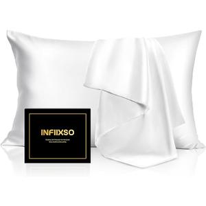 INFIIXSO Mulberry Silk Pillowcase for Hair and Skin, Silk Pillow Cases Standard Size with Hidden Zipper 20x26 Inches, Extraordinary Smooth and Soft Cooling Pillow Cases for Hot Sleepers(White, 1 Pack)