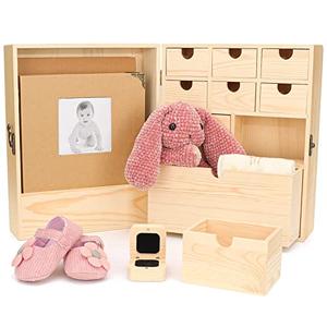 Art Secret Premium Pine Wood Baby Keepsake Box with Memory Book and Photo Album - Baby Document Organizer for Keepsakes and Milestones - Ideal Baby Gift for New Parents