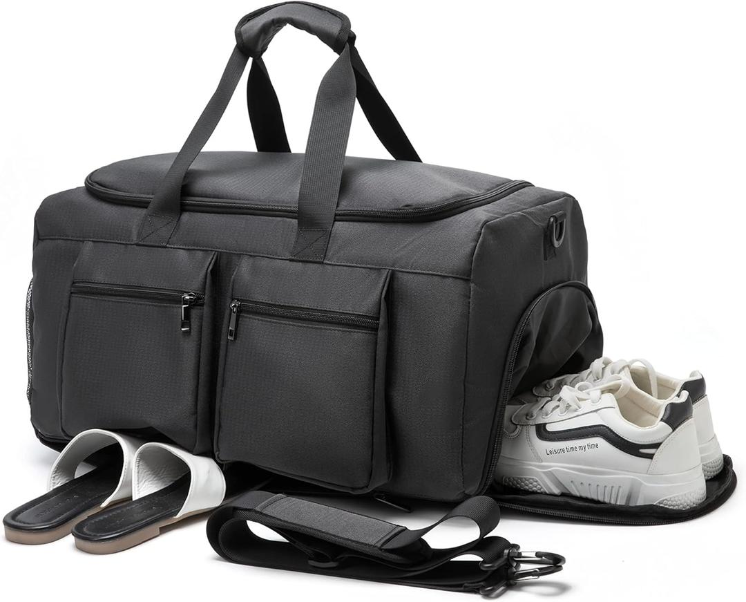 Seyfocnia Gym Weekender Bag for Men Women Travel Duffel with Wet Pocket Overnight with Shoe Compartment Carry On Travel Bag Gym Duffle Sports Bag-Black