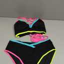 popvil 2 Piece Swimsuit for Women Neon High Waisted Bikini Sets | Adjustable straps V Neck Bathing Suits;high cut swimwear; great for summer, beach&pool (Black, XL)