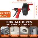 Drain Auger 25Ft Plumbing Snake Drain Snake, Toilet Auger Toilet Snake Drain Clog Remover, Hair Clog Remover with Drill Adapter for Kitchen Bathroom Shower Sink
