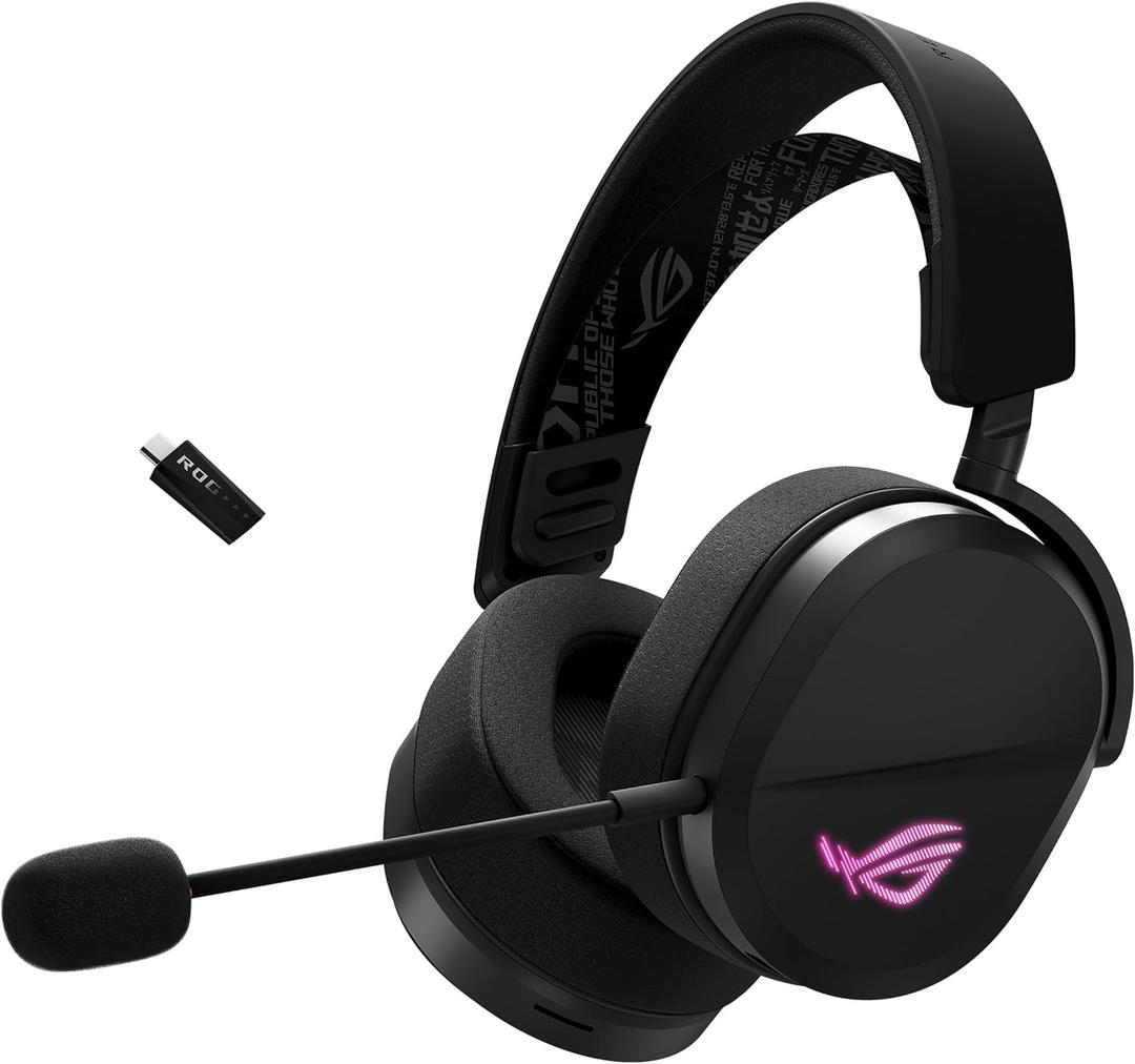 ASUS ROG Pelta Wireless Gaming Headset with Detachable Mic  Tri-Mode (BT, 2.4GHz, USB-C) 50mm Titanium-Plated Drivers, 70Hr Battery, Ergonomic, Lightweight, for PC, PS5, PS4, Switch, Mobile - Black