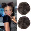 REECHO 2 PCS Mini Claw Clip in Messy & Cat Ears Hair Bun Extensions HB001 Wig Accessory Updo Hairpieces for Women Girls (Pack of 2-3.5" Wavy, Cool Dark Brown)