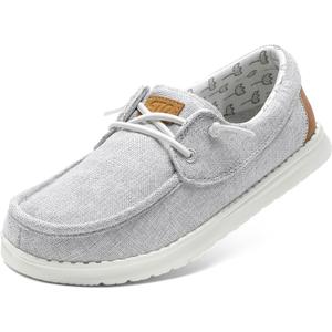 STQ Women's Boat Shoes with Orthopedic Insole Slip On Business Casual Shoe for Plantar Fasciitis Lightweight Canvas Loafer (8, Grey)