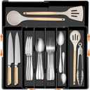 Spaclear Large Kitchen Silverware Organizer - Expandable 17.2" x 17.9" Adjustable Drawer Tray, 4-7 Compartments for Maximum Storage, BPA-Free, Black,L
