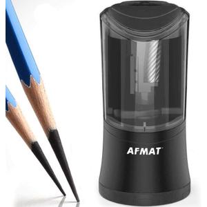 AFMAT Rechargeable Long Point Pencil Sharpener, 2 Holes, Fast Sharpen & Auto Stop, 8-17mm Super Long Point, Artist Pencil Sharpener for 6-9.6mm Large Pencil, Charcoal/Drawing/Sketching/Colored Pencils (Black)