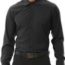 Dress Shirts for Men Solid Stretch Wrinkle-Free Business Formal Shirt Men's Casual Long Sleeve Button Down Shirts (Black, 3X)