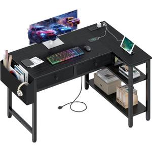 DLisiting Black Corner Desk for Small Space | Drawers, Reversible Gaming L Shaped, Storage Shelves for Boys, Corner Work Study PC Desks for Bedroom, Black, 39.4'' 