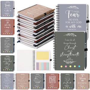 Kosiz 100 Pcs/50 Set Easter Christian Gift Bulk Spiral Religious Notebook with Sticky Notes Bible Verse Pens Notepads Religious Church Gift Church Holy Week Employee Teacher Volunteer (Netural Color)