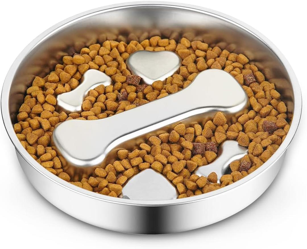 Slow Feeder Dog Bowls8.2-inch Diameter Dog Slow Feeder Bowl304 Stainless Steel Heavy Duty with Non-Slip Rubber Base2Cups Capacity for Medium & Large Dogs to Slow Down Eating
