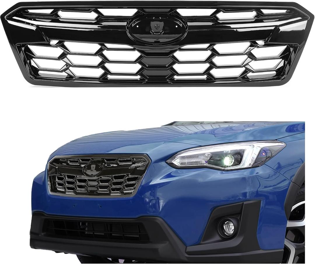 HECASA Front Upper Grille Assy Compatible with 2018-2020 Subaru Crosstrek SU1200174 91123FL170 91123FL121 Radiator Bumper Grill ABS plastic Black Glossy Painted