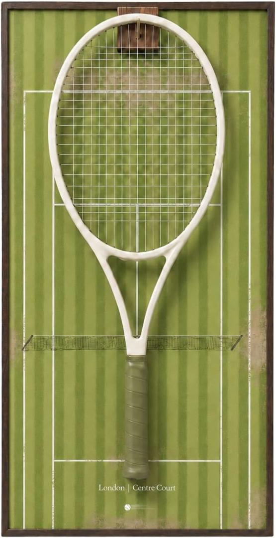 Tennis Racket Display Frame with Walnut Block & Copper Hooks – Showcase Your Vintage or Everyday Racket with Grand Slam Court Inspired Decor (16x31.5inch / 40x80cm), Standard