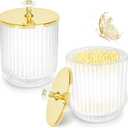 Jenseits 2PCS Qtip Holder Set, Clear Glass Apothecary Jars With Lid for Cotton Ball and Round Pad Storage, Bathroom Vanity Organization, Farmhouse Home Decor