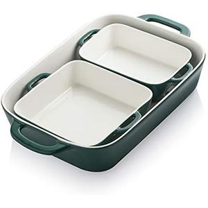 Sweejar Ceramic Bakeware Set, Rectangular Baking Dish for Cooking, Kitchen, Cake Dinner, Banquet and Daily Use, Casserole Dishes for Oven Porcelain Baking Pans (Jade)