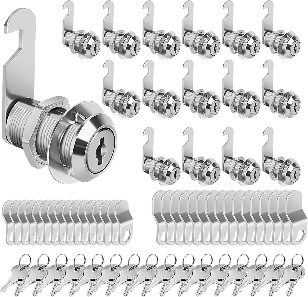 Cam Locks Cabinet Locks Keyed Alike, 1-1/8'' (Length) Cylinder Secure Files Drawers RV Storage Locks Replacement Set, Zinc Alloy Chrome Finish (1-1/8 Inch 16Pcs)