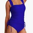 Pink Queen Women's 2 Piece Tankini Bathing Suit Tummy Control High Waisted Bikini Bottom Ruched Drawstring Swimsuit, XL