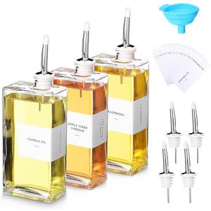 3 Sets Olive Oil Dispenser Bottles for Kitchen with Nozzles Funnel Labels Cooking Oil Dispenser 500ml Set for Kitchen Vinegar Coffee Syrup (Silver)