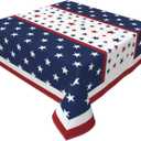 4th of July Patriotic Tablecloth Square 52x52 Inch American Memorial Day Red White Blue Star Stripe Independence Day Table Cloth Farmhouse Decor for Outdoor Indoor Party Kitchen Dinner Picnic