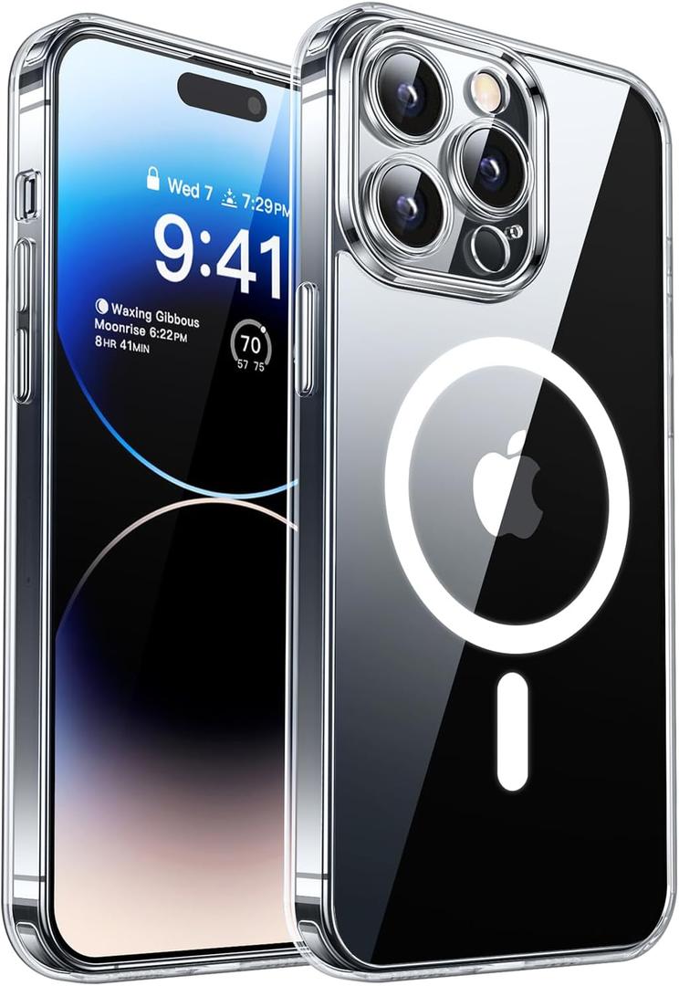 CANSHN Magnetic Compatible with iPhone 14 Pro Max Case, Upgraded [Full Camera Protection] [Compatible with Magsafe] Non-Yellowing Shockproof Protective Bumper Phone Case 6.7 inch - Clear