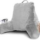 Clara Clark Reading Pillow with Shredded Memory Foam for Sitting Up in Bed and Couch, Back and Arms Adjustable Support for Adults & Teens Backrest Pillows for Reading, with Washable Cover Light Grey