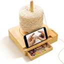 OYPGUE Upgraded Yarn Holder for Crocheting with Drawer Storage, Yarn Holder Spinner with Rotating Anti-Tangle Fits All Yarn Types (Bamboo)