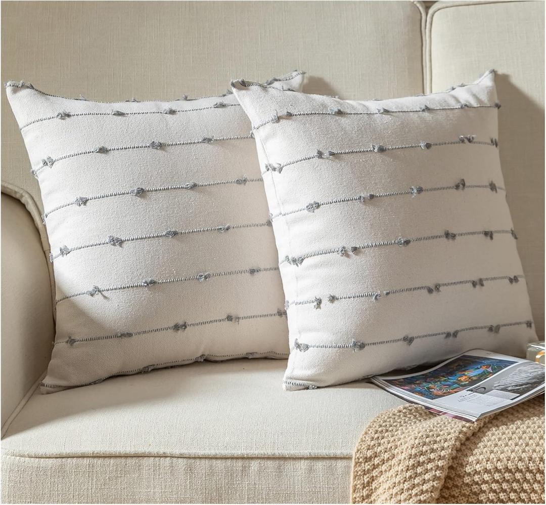 Caflife Boho Throw Pillow Covers 20x20 inches Beige and Grey, Set of 2 Modern Farmhouse Decorative Pillow Covers for Couch Bed, Living Room Caflife Boho Throw Pillow Covers 20x20 inches Beige and Grey, Set of 2 Modern Farmhouse Decorative Pillow Covers for Couch Bed, Living Room