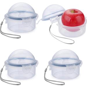 JUXYES 4 PCS Small Fruit and Vegetable Storage Container With Lid, Plastic Onion Storage Keeper Container for Fridge, Portable Fruit And Vegetable Saver Storage Container for Onion Tomato Lemon Apple