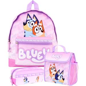 Bluey Backpack Set for Girls 3 Piece Childrens and Toddlers Kids School Bag with Lunch Box and Pencil Case