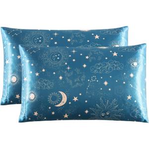 EXQ Home Satin Pillowcase Silky Satin Pillowcase for Hair and Skin,Soft Printed Pillow Cases Queen Size Set of 2 Satin Pillow Case with Envelope Closure Similar to Silk Pillow Cases