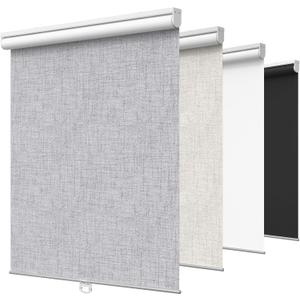 GENIMO 100% Blackout Roller Window Shades, Window Blinds Cordless with Thermal Insulated, UV Protection Fabric, Mini French Door Blinds for Home, Bedroom, Office, Grey, 26" W X 72" H