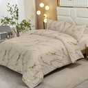 WONGS BEDDING Gold Metallic Marble Khaki Comforter Set California King Foil Print Glitter Bedding Sets with 2 Pillowcases for All Seasons, Soft Microfiber Filling Bedding Duvet Set 104"x96"