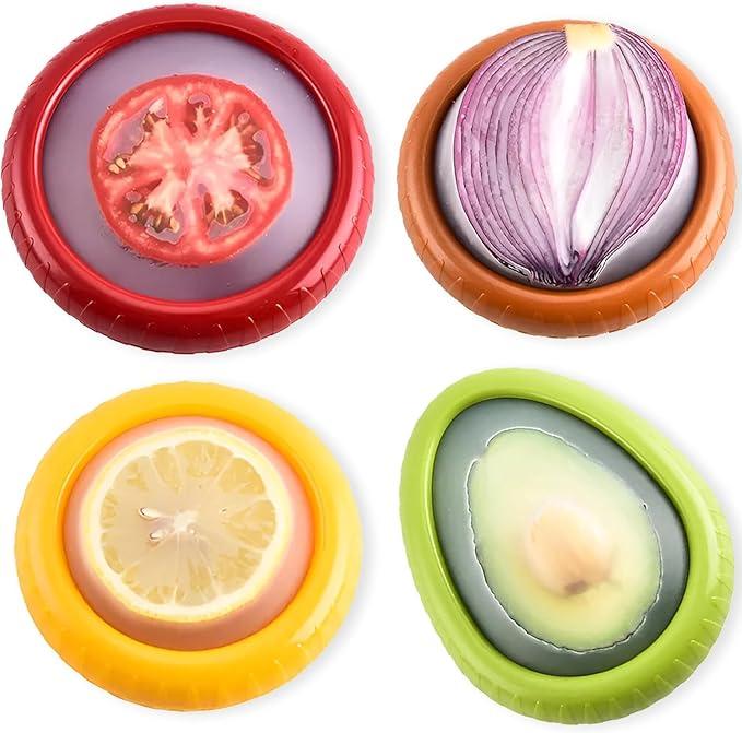 OCTOVITA Avocado Saver and Tomato Holder  Set of 4 Reusable Storage Containers for Fridge  Ideal for Garlic, Onions, Lemons, and Potatoes