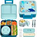 Bento Lunch Box for Kids with 8oz Soup Thermo,Leak-Proof Lunch Containers with 5 Compartment,Thermo Food Jar Food Containers for School (Blue-Octopus)