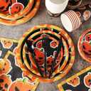 257 Pcs Halloween Party Decorations Include Disposable Paper Party Plates and Cups and Napkins Set Saucer Cupcake Stand Centerpiece Bunting Banner Halloween Tableware Birthday Decoration
