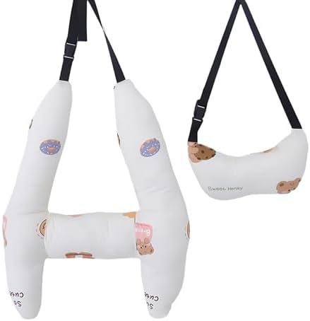 H-Shape Kids Travel Pillow, 28x22 inch Car Seat Sleeping Head Support, Car Headrest for Kids Adults Travel Head Neck Arm Rest Supports (Beige Bear)