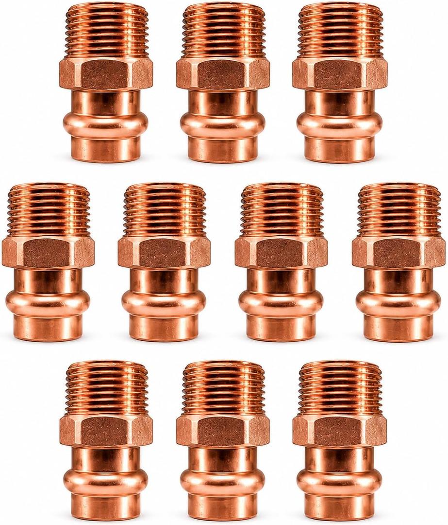 EZ-FLUID 1" MIP x Press LF Copper Press Male Adapter Pressure Copper Fitting Male NPT x Press Pro Press Connection for Residential,Commercial Plumbing.(10)