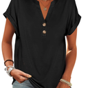 ANRABESS Womens Short Sleeve Henley Tops V Neck Dressy Casual Blouses Summer Trendy Tee Shirts 2025 Vacation Fashion Clothes, L, Black